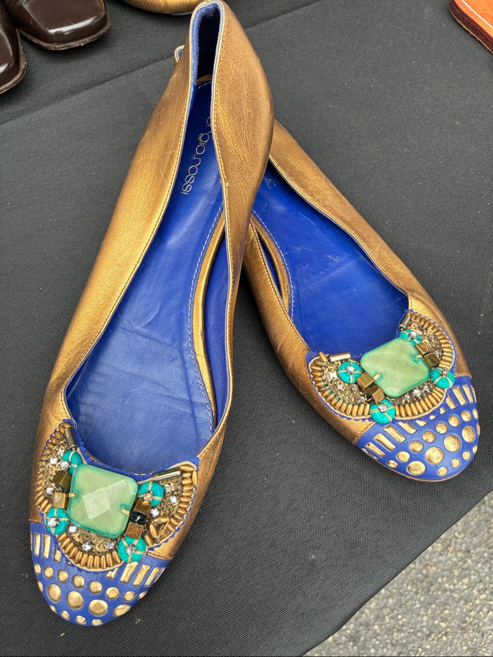 Sergio Rossi embellished toe bronze/ purple leather ballerina flats. Sz 41